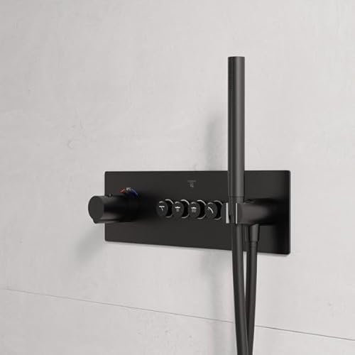 Steinberg Serie 390 Dusch-/Wannenarmatur, Unterputz-Thermostat, inkl. Stabhandbrause,Brauseschlauch, 4 Verbraucher, 39042422, Farbe: Schwarz Matt