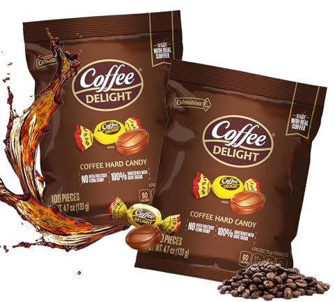 Caramelos de Café Colombina Caramelos Delight 100 unidades 380gr cada bolsa | Pack de 2 bolsas de Caramelos Duros de Cafe colombiano Delight