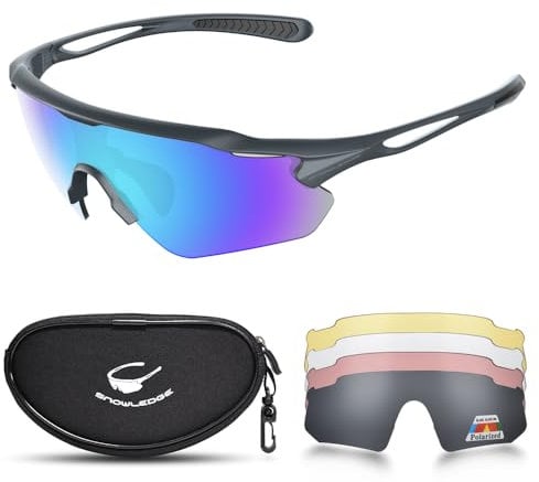Snowledge Cycling Glasses with 5 Interchangeable Lens UV 400 Protection Polarised Sports Sunglasses for Men Women Running Climbing Fishing Driving Golfing
