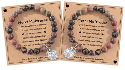 SUNSH Cadeau Maîtresse,Cadeau Professeur,2 PCS Bracelets pour Maîtresse Professeure,Merci Maitresse,Cadeau Maitresse D'école Maternelle Professeur,Cadeaux pour Maîtresse/Diplômes/Noël,Bracelet Femme