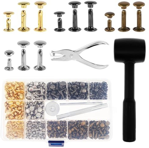 KTCINA 480 Pcs Leder Lieten Set mit Werkzeug 4 Farben 3 Größen Nieten für Leder Set mit 3 Befestigungswerkzeugen Nietenzange Set Fixierung Werkzeug für Schuhe DIY Leder Gürtel Tasche Reparatur