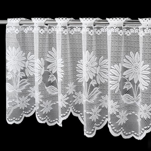 Molaxhome Spitze Scheibengardinen Kurzstores Jacquard Halbtransparent Küchengardinen Bistrogardine Fenstervorhang Küche Vorhänge Fensterschal mit gebogter Kante Valance für Küche Cafe Wohnzimmer 0H002