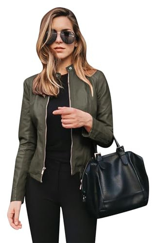 TYQQU Femmes Coupe Vent Veste De Moto De Vélo De Mode Slim Fit Veste À Manches Longues Vert Armée Taille M