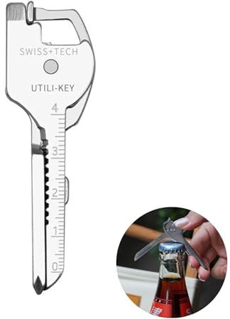 TIEGUANJIA Keychain Portable Cutter Multi Tool 6 in 1 Keychain Stainless Steel Key Screwdriver Pocket Tool Key Portable Bottle Opener Key Portable Cutter for Outdoor Camping Adventure Everyday Tools