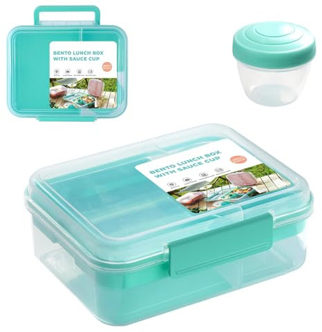 Aken Bento Box 1.65 L /56 oz School Lunch Box With Compartments & Snack Pot | BPA-Free | with Handle,For Work Picnic Travel with 5-oz Yogurt Cup