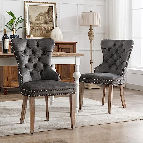 Esszimmerstühle 2er-Set Küchenstuhl Polsterstuhl Dining Chair Esstisch Samt Stühle Armlehnenstuhl für Esszimmer Wohnzimmer, Gestell aus Massivholz, Grau