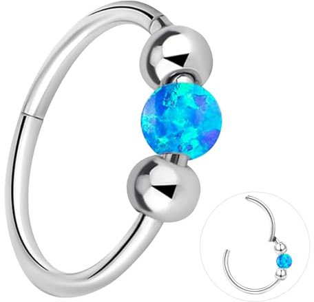 ESHIONER G23 Titan Nasenpiercing Ring Nasenring Piercing Ohr Septum Piercing Helix Ring Nostril Tragus Conch Clicker lippenpiercing 18G 10MM Hypoallergen Blau Opal Nose Ringe für Damen
