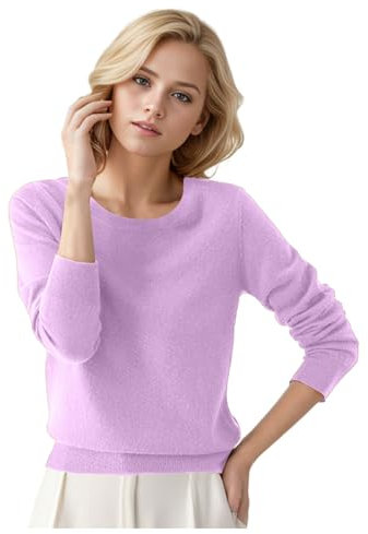 Elegante jersey de punto para mujer, otoño, invierno, corte ajustado, cuello redondo, suéter clásico, monocolor, camiseta de manga larga, suéter para mujer, Color lila claro., S