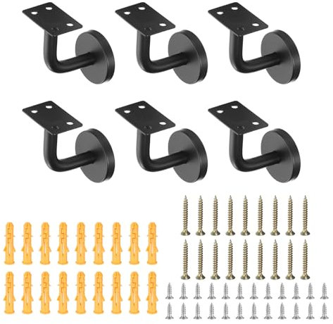sourcing map 6Pcs Stainless Steel Hand Rail Brackets, 2.4 Flat Handrail Holder Hand Stairway Rail Bracket for Square Rail with Mounting Screw for Guardrail Staircase Banister, Black