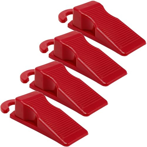 Door Stoppers for Bottom of Door,Rubber Door Stopper Wedge,Cute Door Stop with Handle,Heavy Duty Doorstop 4 Pack,Red