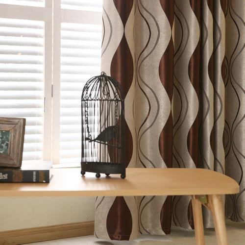 Amidoudou 2er-Set Geometrische Moderne Vorhänge für Wohnzimmer (Braun,230 * 140cm)