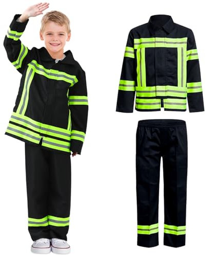 BNLIK Feuerwehrmann KostüM FüR Kinder Jungen: Uniform Feuerwehr Cosplay Rollenspiel Karneval Feuerwehrkostüm (L - 130)