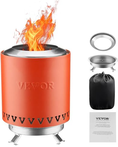 VEVOR Braciere da Tavolo, Caminetto Senza Fumo per Interni Esterni in Acciaio Inox 1,46 L, Bruciatore Portatile ad Alcool, per Patio, Balcone, con Copertura per Estintore, Cilindro 0,89 kg Rosso