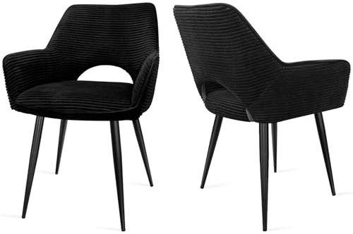 WAFTING Esszimmerstühle,Armlehnstuhl mit Metallbeine,geeignet als Schminktisch Stuhl,Stühle Esszimmer,Samt Stuhl,Küchenstühle,Wohnzimmerstuhl,Polsterstuhl mit Samtigem Gefühl,Stühle 2er Set,schwarz