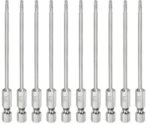 QUARKZMAN 10pz T8 Bit Torx di Sicurezza 1/4 Attacco Esagonale 4 Lungo Acciaio S2 Magnetica Bit Stellato Antimanomissione con Foro per Cacciavite per Rimuovere Viti di Fissaggio