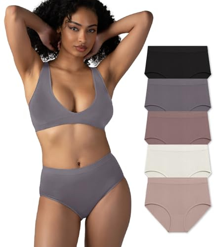 Attributes 5 Pack Seamless Briefs, Black/Grey/Mauve/White/Rose, M
