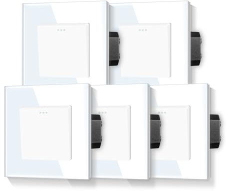 LIAONFOY 1 Fach 1 Weg Lichtschalter Glasrahmen Tasten Schalter Ein Aus Schalter Knopf steuerung Wandschalter Unterputz Weiß 110-250V 86mm 5 Stück