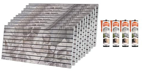 10x Wandpaneele + 4 Kleber – 3D Styropor 50x100cm – Wandpaneele Mit Blumenmotiv – Akustikpaneele Holz Stil – Zimmer Deko & Küchenrückwand Alternative