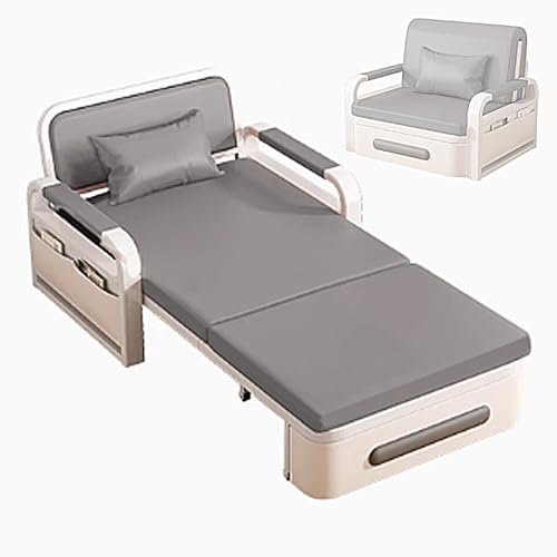 Recamiere mit Schlaffunktion und Bettkasten Gästebett Klappbar mit Rädern Kissen 10cm Massivholzrahmen Chaiselongue Sofa Liegesessel für Haus, Büro(Gray,192 * 82 * 65cm)