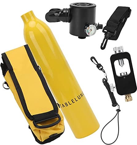 ZDETGU Dideep 0,5L Sauerstoff Unterwasserverpackung Zum Tauchset mit Adapter Black Cylinder Schwarzer Aufbewahrungstasche (Gelbe Sauerstoffflasche + gelber)