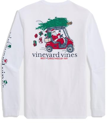 Vineyard Vines Men's Best Christmas by Par Long-Sleeve Pocket Tee, White Cap, S