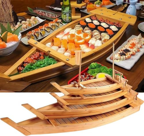 SAYEYBU Sushi Boot Serviertablett aus Holz, Japanischer Sushi Teller, für Restaurant Sushi Tablett, Servierteller aus Holz, zur PräSentation Von Speisen, Zuhause, Hochzeit