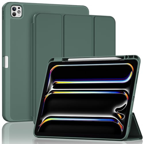 ProCase Custodia per iPad Pro 13 Pollici M5 2025 M4 2024 con Portamatita, iPad Pro 13 Modello: A2925 A2926 A3007 Triple Stand Smart Folio con Copertura Posteriore in TPU Morbido -Verde