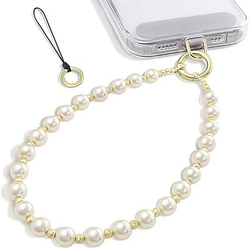 GHKJOK 2 Pack Crystal Pink & Pearl Beaded Phone Straps – Elegant Anti-Theft Wrist Lanyards & Keychain Accessories Travel Essentials, Mobile Phone Holder Bag Charms for Women