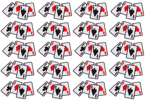 20 PCS Nähen Reparatur Patches, Aufnäher Spielkarten,Spielkarten Eisen auf Patches Poker Stickerei Ace Kleidung Patch Eisen auf Spielkarte Applikation DIY T-Shirt Stoff Tuch Aufkleber für Kleid Hut