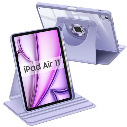 FINTIE Rotating Case for iPad Air 11 Inch & iPad Air 5th/4th Gen 10.9 Inch | 360° Swivel Stand, Portrait & Landscape Viewing, Clear Hard PC Back Cover, Pencil Holder, Lilac Purple
