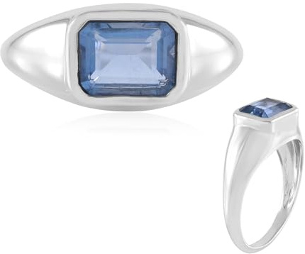 Cavill Farbwechsel-Fluorit Ring 1,777 ct Oktagonschliff Blau Bezel Silberring 925 Sterling platiniert Modern semitransparentes Design 8x6 mm Statement Schmuck