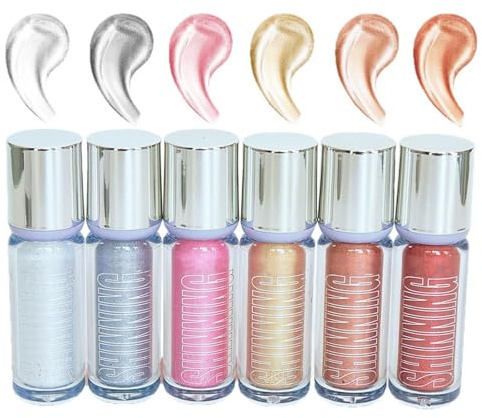 Domality 6er-Set Flüssiger Highlighter, Glitzer-Highlighter-Stift für Gesicht, Körper und Augen, Natürlicher Schimmernder Glow, Langanhaltend, Wasserfest
