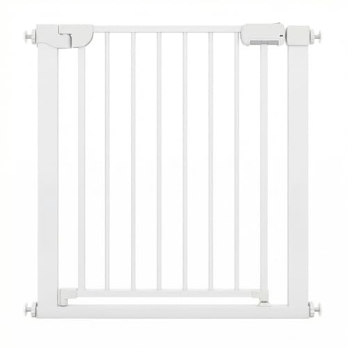 COSTWAY Safety Gate, 75-82cm Pressure Fit Baby Gates with Double-lock Door, One Hand Opening Metal Stair Gate for Dog Baby, No Drilling Needed (White)