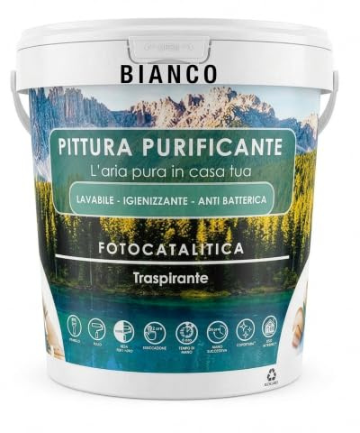 Pittura Antimuffa Fotocatalitica per Interni Lavabile, Bianco, 5 Kg