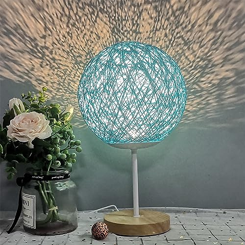 Domary Holz-Rattan-Schreibtischlampe in Kugelform, USB-Aufladung, Tragbares Nachtlicht mit Weicher LED-Lichtquelle für Schlafzimmer, Schlafsaal