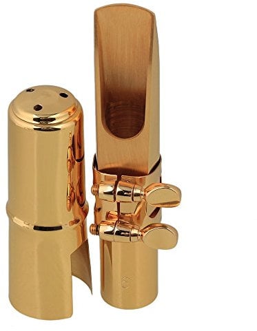 Yibuy Golden 6# Messing Sax Mundstück mit Kappenligatur für B-Tenorsaxophon Musikinstrumente Zubehör