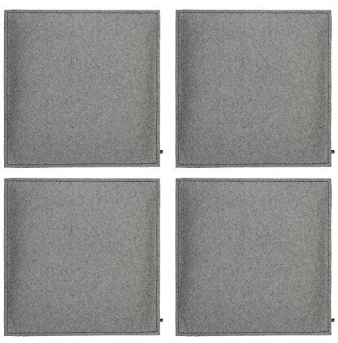 ebos Sitzkissen 4er-Set | 40x40cm, echter Wollfilz BZW. Kuhfell | Hochwertiges Stuhlkissen, Sitzpolster mit Füllung | Schönes Stuhl-Polster, Filz-Kissen | Stuhl-Auflage (hellgrau)