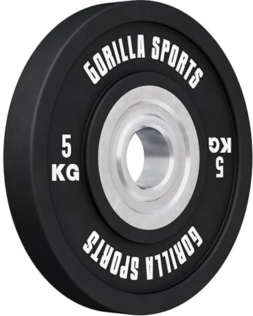 GORILLA SPORTS® Bumper Plates - 50mm, Einzeln, 5/10/15/20/25 kg, Gusseisen, Gummiert - Hantelscheiben, Gewichte Hantel, Gewichtsscheiben, Olympia Hantelscheibe, Weight Plates, Langhantel Scheiben