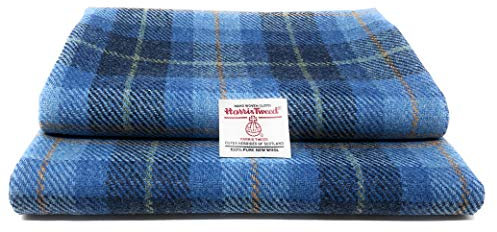 Harris Tweed Blauer Tartan Authentischer Traditioneller Stoff aus 100% Reiner Wolle mit Echtheitsetiketten (Blauer Tartan, 100 x 150cm)