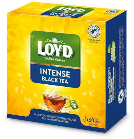LOYD - Schwarzer Tee Intense Black - 50 Pyramidenbeutel - Premium Qualität, Hochwertiger Schwarzer Tee, Intensiver & Reicher Geschmack aus Besten Kenianischen Gärten, für Genießer - 100g