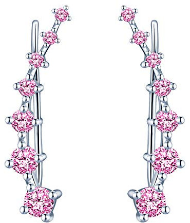 Yumilok Damen Schmuck Ohrklemme Ohrringe Ohrstecker Ohrclip Ohr-ringe Ohr-clip 925 Sterling Silber Zirkonia für Frauen Mädchen Rosa