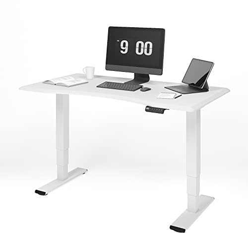 FLEXISPOT Höhenverstellbarer Elektrisch Schreibtisch (140 x 70 cm) | 3-Fach-Teleskop | Mit Memory-Steuerung und Softstart/-Stop | Mit Curved Tischplatte. (Weiß, Gestell Weiß)