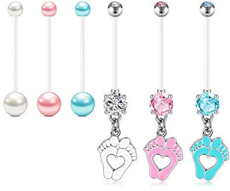 Rajnard Schwangerschaftpiercing Bauchnabel Bauchnabelpiercing Nabelringe 6 Stück für Mutterschaftssport Schwangere Frauen baumeln Babyfuß Flexibler Klarer Bauch Piercing Retainer 25mm