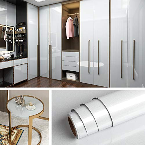 Livelynine Klebefolie Grau Hochglanzfolie Tapete Grau Selbstklebend Möbelfolie Dekofolie für Schränke Küche Möbel Tür Fensterbank Küchenfronten Schlafzimmer Schrank Bekleben Grau Glänzend 40CMx2M