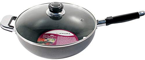 BARGAINS-GALORE 26Cm Non Stick Wok - Cookware Saucepan with Lid Cooking Kitchen Handle Cook | Non-Stick Coating for Healthy Cooking, Easy-Clean | Forged Aluminium, Black