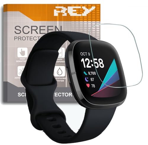 REY 6X Protector de Pantalla para Fitbit Sense - Fitbit Versa 3, Protección Premium (Pack de 6)
