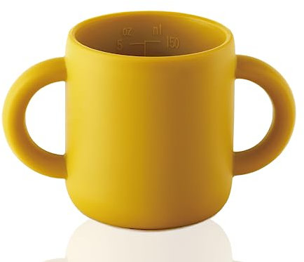 Piccolo bicchiere in silicone per neonati e bambini piccoli, 2 manici maneggevoli, 142 ml, dai 6 mesi, giallo mais