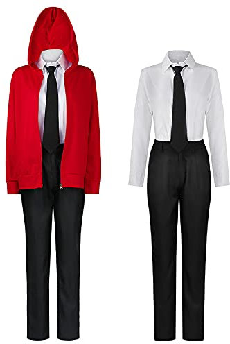 JOJO STYLE Cosplay Costume Anime Chainsaw Man Power Anime Uniform Cosplay Cosplay Costume Halloween Carnival Costume Props for Adults Including Jacket + Shirt + Pants + Tie + Headwear,Red,3XL