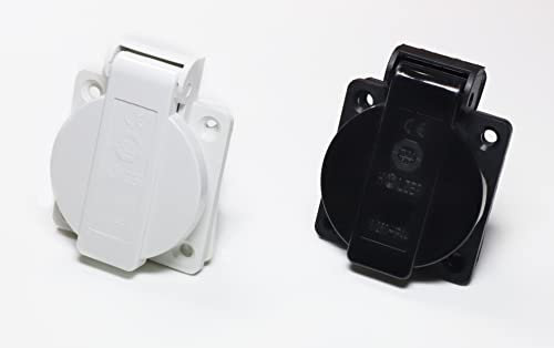 HOLZER 8 Stück/Einbausteckdose Schuko Anbau Steckdose 16A Feuchtraum / PA6 / + Flansch Dichtung (4xWeiss / 4xSchwarz)
