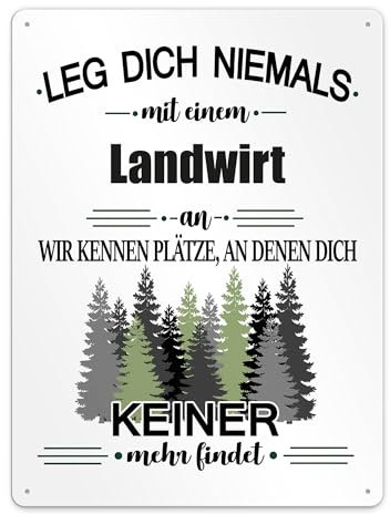 Berufe Blech-Schild - Leg dich niemals mit einem Landwirt an - Lustiges Geschenk Büro, Job, Arbeit, Kollegen, Freunde, Metall-Poster - Querformat A3